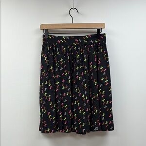 Trashy Diva Bow Graphic '50s Pleated A-Line Skirt Novelty Print Preppy Black 8
